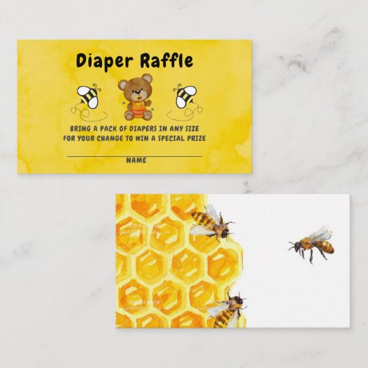 Cute Teddy Bear Honey Bumblebee Diaper Raffle Visitekaartje (Voorkant / Achterkant)
