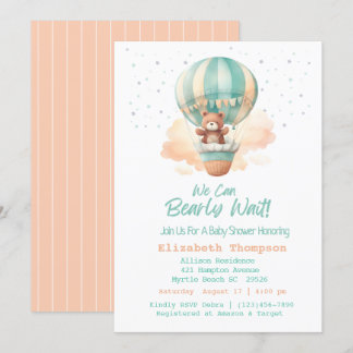 Cute Teddy Bear Hot Air Baby shower Kaart