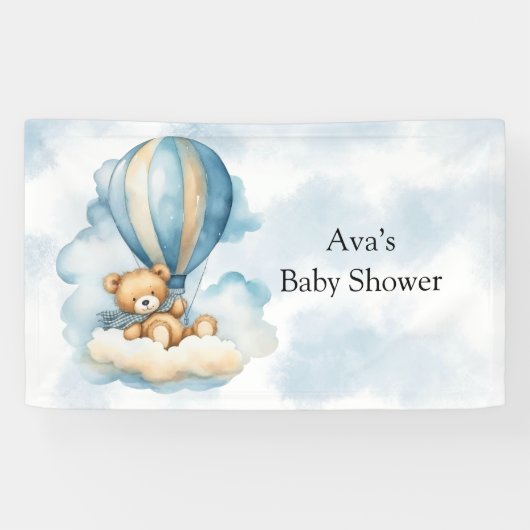 Cute Teddy Bear Hot Air Baby shower Spandoek (Horizontaal)