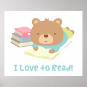Cute Teddy Bear houdt van lezen voor kinderen Poster (Voorkant)