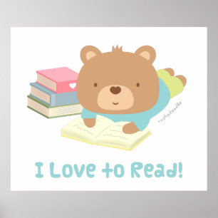 Cute Teddy Bear houdt van lezen voor kinderen Poster