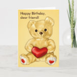 Cute Teddy Bear Hypnotist Friend Birthday Kaart<br><div class="desc">Een mooie verjaardagskaart voor een vriend met een digitale afbeelding van een gele,  fluffy teddybeer die een rood hart vasthoudt en de aanpasbare tekst "Happy Birthday,  beste vriend!". Deze teddybeer verjaardagskaart zal een beroep doen op iemand die dol is op teddyberen en schattige illustraties.</div>