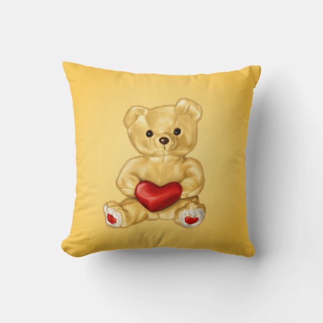Cute Teddy Bear Hypnotist Holding a Heart Yellow Kussen (Voorkant)