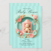 Cute Teddy Bear in een Lijst | Uitnodiging van Bab (Voorkant / Achterkant)