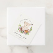Cute Teddy Bear in Flower Basket Pink Baby shower Bedankjes Labels (In situ)