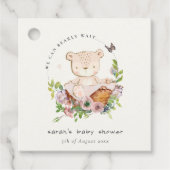Cute Teddy Bear in Flower Basket Pink Baby shower Bedankjes Labels (Voorkant)