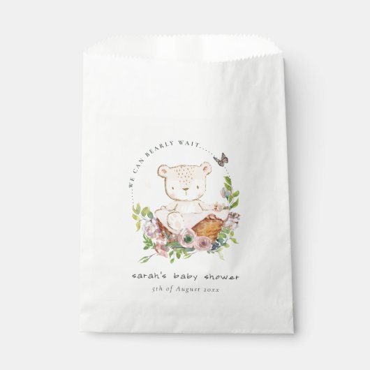Cute Teddy Bear in Flower Basket Pink Baby shower Bedankzakje (Voorkant)