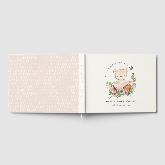 Cute Teddy Bear in Flower Basket Pink Baby shower Gastenboek (Volledig)