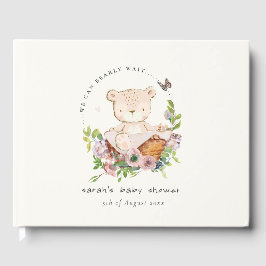 Cute Teddy Bear in Flower Basket Pink Baby shower Gastenboek