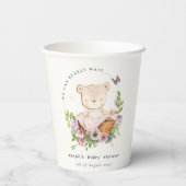 Cute Teddy Bear in Flower Basket Pink Baby shower Papieren Bekers (Achterkant)