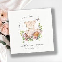 Cute Teddy Bear in Flower Basket Pink Baby shower