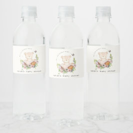 Cute Teddy Bear in Flower Basket Pink Baby shower Waterfles Etiket