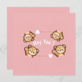 Cute Teddy Bear Invitation Card – Hey You Pink   Kaart (Voorkant / Achterkant)