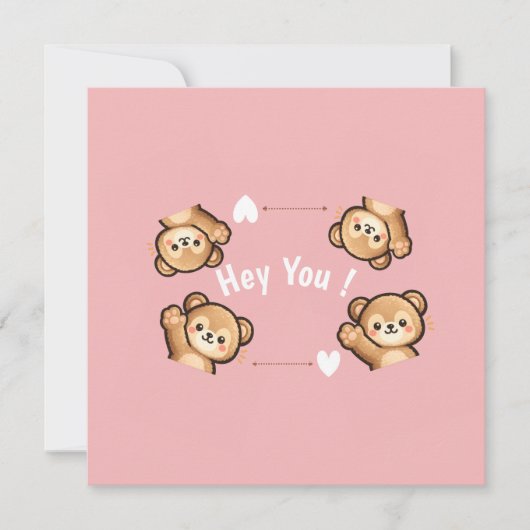 Cute Teddy Bear Invitation Card – Hey You Pink   Kaart (Voorkant)