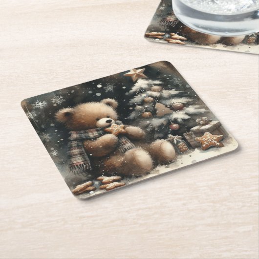 Cute Teddy Bear Kerstmis Kartonnen Onderzetters (Schuin)