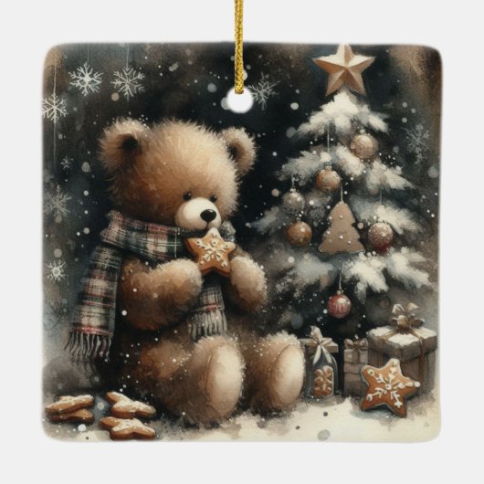 Cute Teddy Bear Kerstmis Keramisch Ornament (Achterkant)
