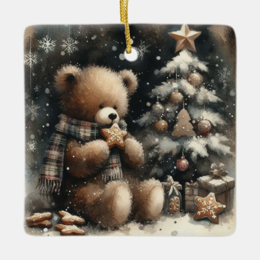 Cute Teddy Bear Kerstmis Keramisch Ornament (Voorkant)