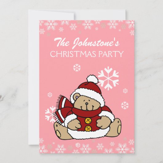 Cute Teddy Bear Kerstparty Kaart (Voorkant)