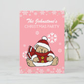 Cute Teddy Bear Kerstparty Kaart (Staand voorkant)