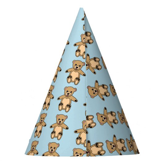 Cute Teddy Bear Kids Birthday Blue Feesthoedjes (Achterkant)