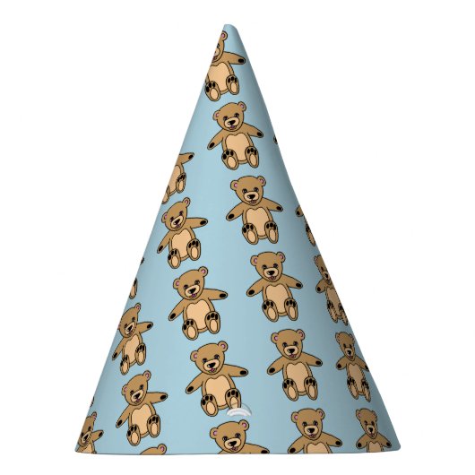 Cute Teddy Bear Kids Birthday Blue Feesthoedjes (Rechts)