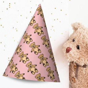 Cute Teddy Bear Kids Birthday Pink Feesthoedjes