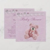 Cute Teddy Bear  Lace Baby Girl Shower Kaart (Voorkant / Achterkant)