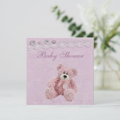 Cute Teddy Bear  Lace Baby Girl Shower Kaart (Staand voorkant)