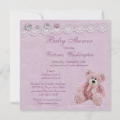 Cute Teddy Bear  Lace Baby Girl Shower Kaart (Achterkant)