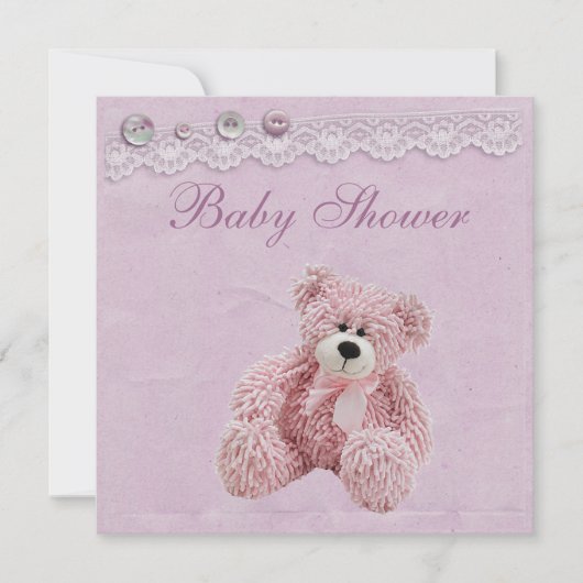 Cute Teddy Bear  Lace Baby Girl Shower Kaart (Voorkant)