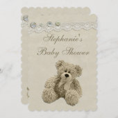 Cute Teddy Bear  Lace Baby shower Kaart (Voorkant / Achterkant)