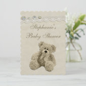 Cute Teddy Bear  Lace Baby shower Kaart (Staand voorkant)