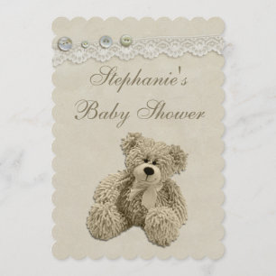 Cute Teddy Bear  Lace Baby shower Kaart