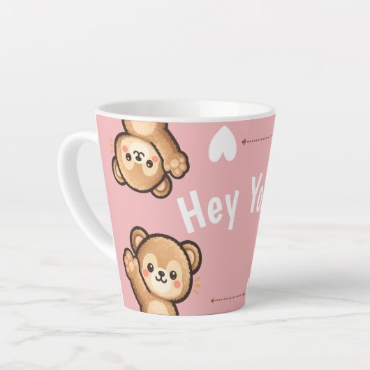 Cute Teddy Bear Latte Mug –Hey You Pink Kawaii Mug Latte Mok (Linkerhoek)