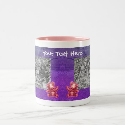 Cute Teddy Bear Lijst Persoonlijke foto Tweekleurige Koffiemok (Center)