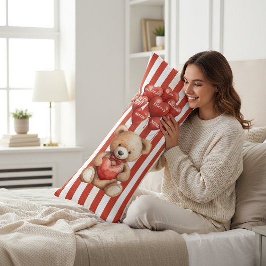 Cute Teddy Bear Love Heart Balloons Red White Lichaamskussen