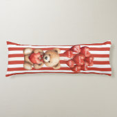 Cute Teddy Bear Love Heart Balloons Red White Lichaamskussen (Voorkant)