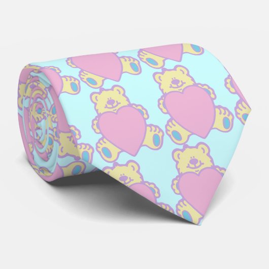 Cute Teddy Bear Love Heart Stropdas (Opgerold)