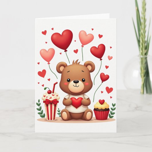 Cute Teddy Bear Love Hearts Card Kaart (Voorkant)