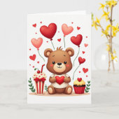 Cute Teddy Bear Love Hearts Card Kaart (Gele Bloem)