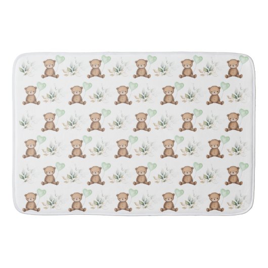 Cute Teddy Bear met ballon en Greenery Kinder Badmat (Voorkant)