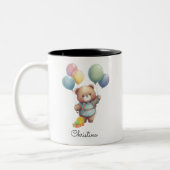 Cute Teddy Bear met ballonnen gepersonaliseerd Tweekleurige Koffiemok (Links)