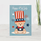Cute Teddy Bear met Fireworks voor 4 juli Kaart (Voorkant)