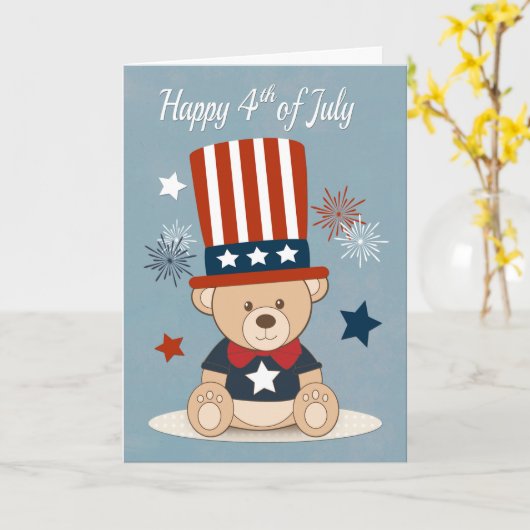 Cute Teddy Bear met Fireworks voor 4 juli Kaart (Gele Bloem)
