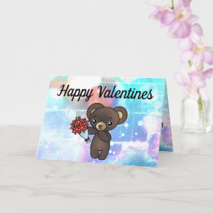 Cute Teddy Bear met Flowers voor Valentijnse  Kaart