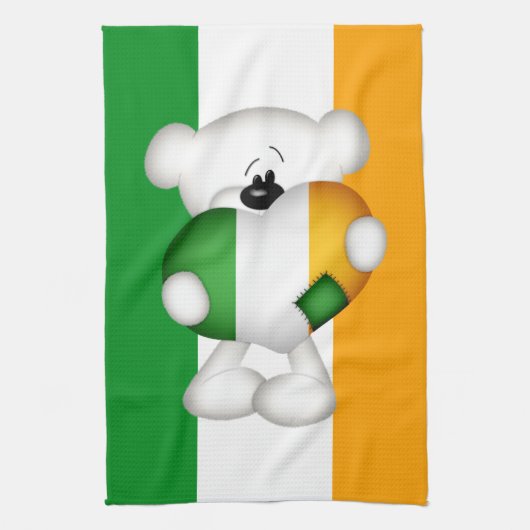 Cute Teddy Bear met groot Iers hart Theedoek (Verticaal)