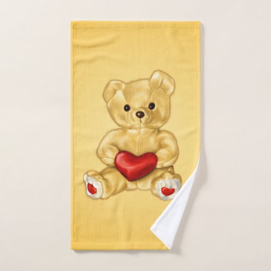 Cute Teddy Bear met Heart Yellow voor Girl Handdoek (Handdoek)