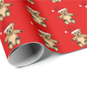 Cute Teddy Bear met Kerstmis met Santa Hat Red Cadeaupapier (Rol Hoek)