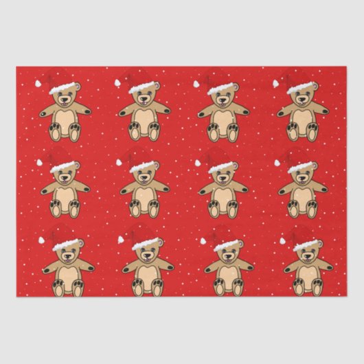 Cute Teddy Bear met Kerstmis met Santa Hat Red Tissuepapier (Voorkant)