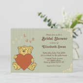Cute Teddy Bear met Love Bridal Shower Uitnodiging (Staand voorkant)